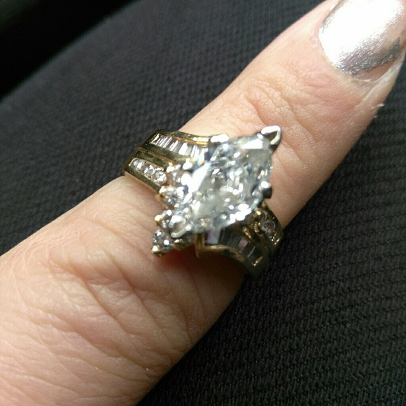 3C. T.W. Marquise Diamond Double Row Engagement - Picture 1 of 4